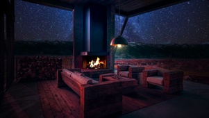 星空夜晚壁炉木屋