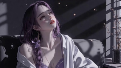 光斑下的慵懒紫发美女