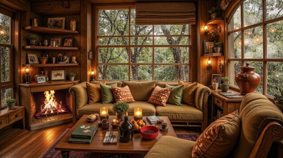 【雨景】林中的温暖木屋