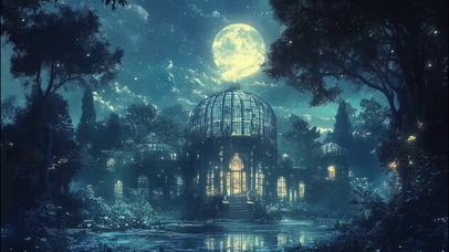 圆月星空梦幻水晶建筑