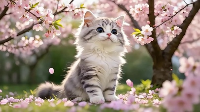 樱花林中小奶猫