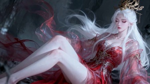 古风红裙白发玄幻古风的绝艳魅惑