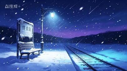 雪夜车站·蓝光站牌
