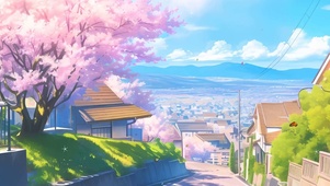 护眼白云樱花树木带鱼屏