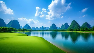 绿色护眼山水草地