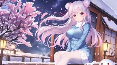 冬日桃花后院少女