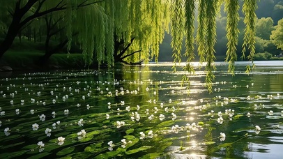 清溪映白花