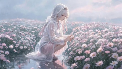 雨天鲜花女孩