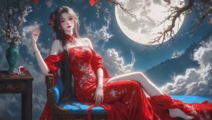 红衣国风女王优雅气质星空