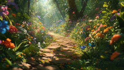 夏日森林生态鲜花小道