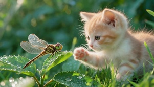 治愈奶猫好奇逗蜻蜓