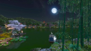 夜晚竹林湖畔