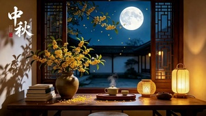 中秋满月桂花古风夜景