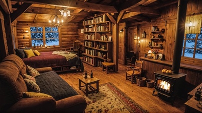 【雪景】雪中的温暖木屋