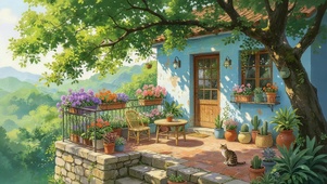 夏日屋前小树