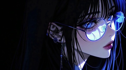 氛围感暗夜蓝光侧颜少女