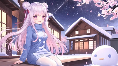 雪中夜晚少女