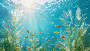 湖水下的小鱼水草
