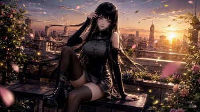 日落天台黑长直二次元美少女