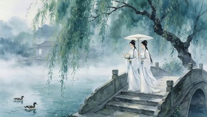 柳桥烟雨双影行