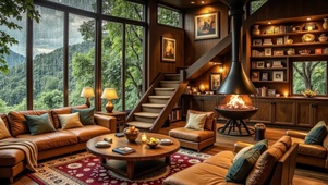 【雨景】山野间的温暖别墅