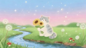 草原河流蒲公英猫咪