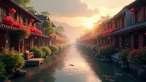 唯美治愈古风小镇黄昏