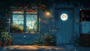 夜景星空树木房屋绿景