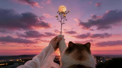 和猫咪一起看晚霞