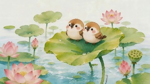 荷叶上的小鸟