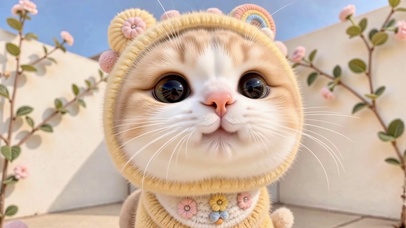 春日花墙下的针织小猫