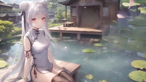 古风池塘少女