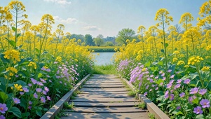 春日黄花湖畔栈道
