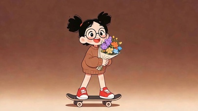 女孩拿着鲜花