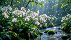 林间溪流蝴蝶兰治愈风景