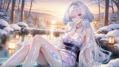 冬日温泉银发美少女莫宁