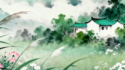 古风夕阳树木带鱼屏