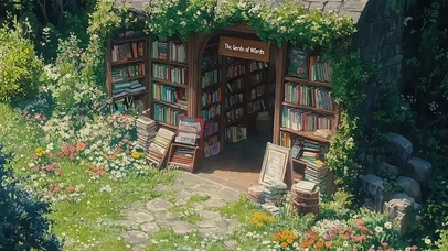 森林山坡草地夏日商店