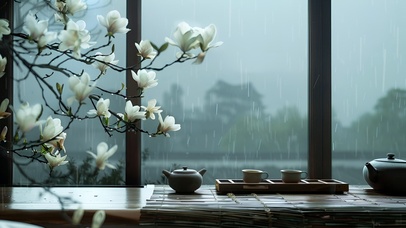 雨中玉兰花