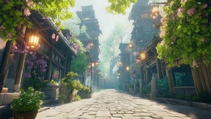 仰望春日古城古朴街道