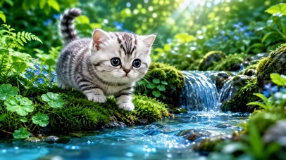 林间溪流可爱小奶猫