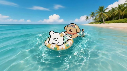 海面游泳的线条狗