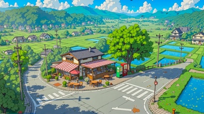 治愈乡村路口商店
