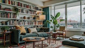 【雨景】书墙装饰客厅