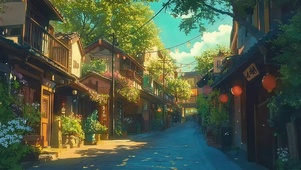 晴天古城小镇温馨街道