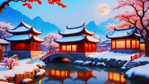 唯美冬日迷人古风雪景