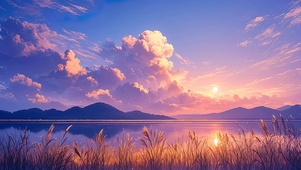 梦幻晚霞静谧湖畔