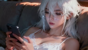 银发眼镜清纯居家美少女