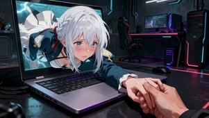 电竞房破壁牵手白发美少女