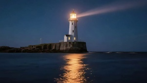 海面灯塔夜景